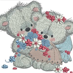 Teddy Bears wedding day embroidery design