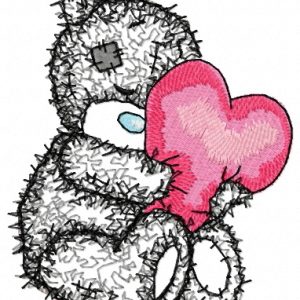 Teddy bear with a pillow in the form of heart applique embroidery design