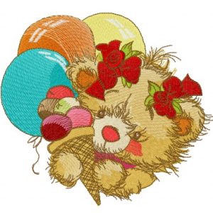 Teddy bear with balloons embroidery design