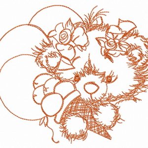 Teddy bear with balloons sketch embroidery design