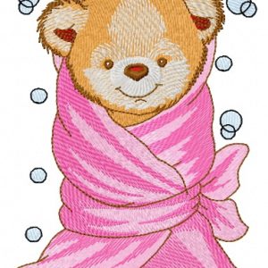 Teddy bear with bath towel embroidery design
