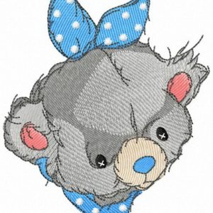 Teddy bear with blue bib embroidery design