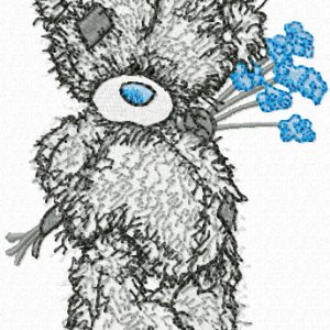 Teddy Bear with blue flower embroidery design