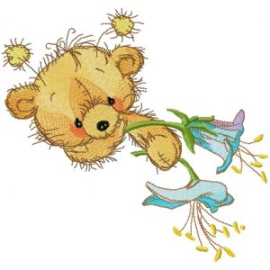 Teddy bear with bluebell embroidery design