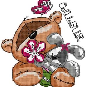 Teddy with bunny cross stitch embroidery design