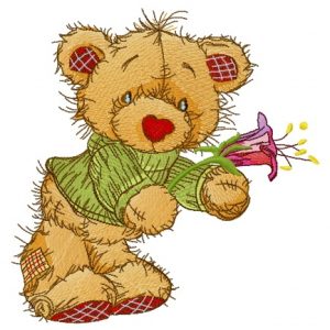Teddy bear with campanula embroidery design