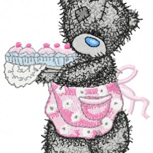 Teddy Bear making cupcakes embroidery design