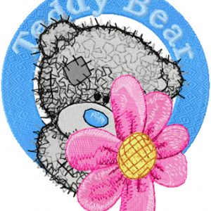Teddy Bear with flower badge embroidery design