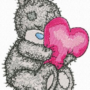 Teddy Bear with a pillow in the form of heart embroidery design