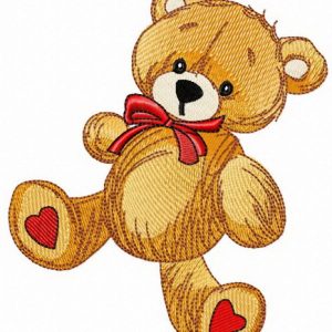 Teddy bear with hearts on heels embroidery design