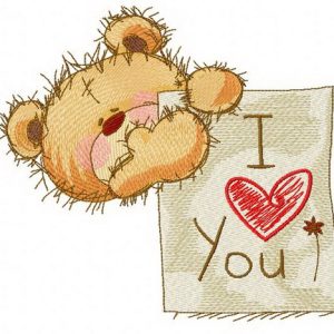 Teddy bear with I LOVE YOU board 2 embroidery design