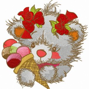 Teddy bear with ice cream embroidery design
