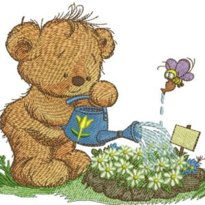 Teddy bear with watering can 5 embroidery design