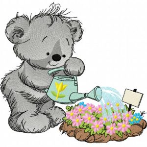 Teddy bear with watering can 6 embroidery design
