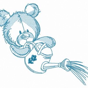 Teddy bear with watering can 10 embroidery design