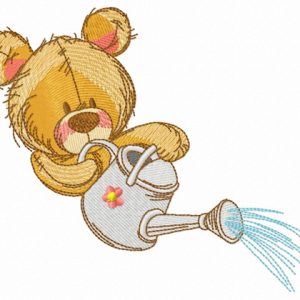 Teddy bear with watering can 11 embroidery design