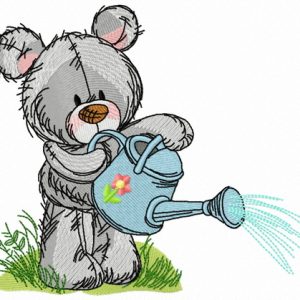Teddy bear with watering can 8 embroidery design