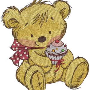 Teddy bear with cupcake 2 embroidery design
