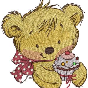 Teddy bear with cupcake 3 embroidery design