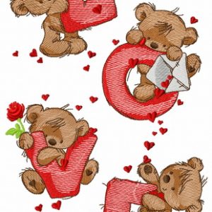 Teddy bears and love embroidery design