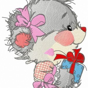 Teddy bear's birthday present embroidery design