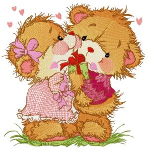 Teddy bears dancing embroidery design
