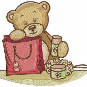 Teddy bear's shopping embroidery design