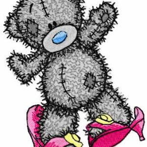 Teddy getting ready for a party embroidery design