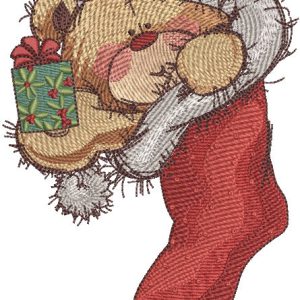 Teddy in Christmas sock 2 embroidery design