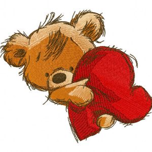 Teddy bear with heart pillow 3 embroidery design