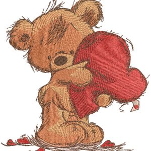 Teddy bear with heart pillow embroidery design