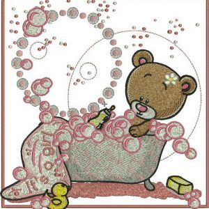 Teddy's bath time embroidery design