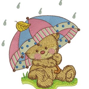 Teddy's rainy day embroidery design