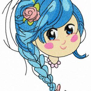 Teen with blue pigtail embroidery design