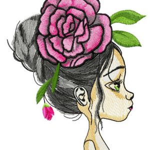 Teen with huge peony hair decoration embroidery design