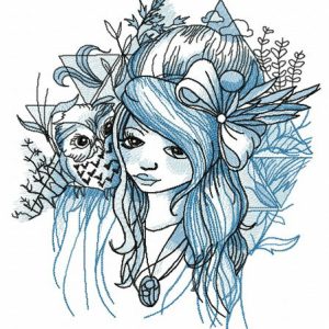 Teen with owl friend embroidery design