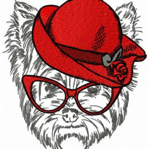 Terrier in red hat embroidery design