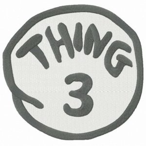 Thing 3 round badge embroidery design