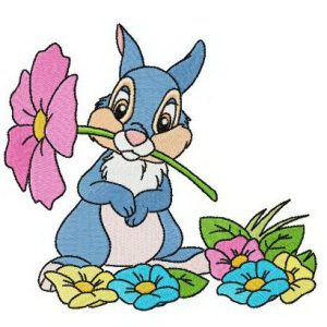 Thumper and spring meadow embroidery design