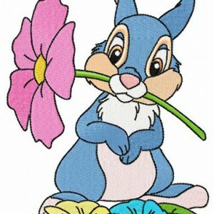 Thumper with pink flower embroidery design