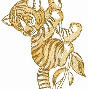 Tiger climbing up embroidery design