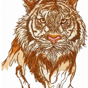 Tiger crossing river embroidery design