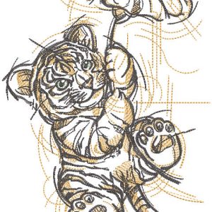 Tiger cub flying on a flower embroidery design