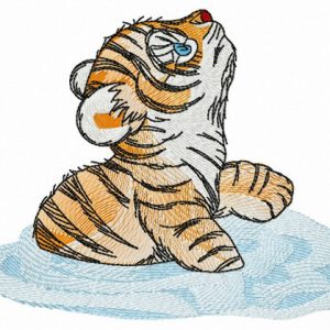 Tiger cub in water embroidery design