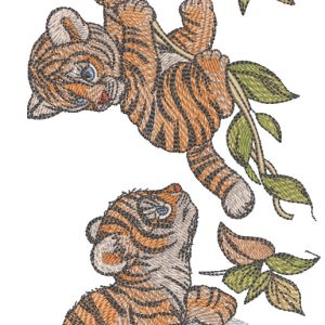 Tiger cubs playing in jungle embroidery design