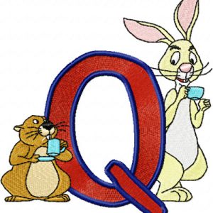 Rabbit and Gopher Alphabet Letter Q embroidery design