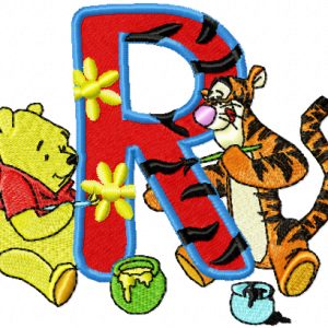 Winnie Pooh and Tigger painting Alphabet Letter R embroidery design