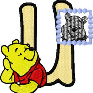 Winnie Pooh loves his portrait letter U embroidery design