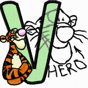 Tigger *Hero* letter V embroidery design