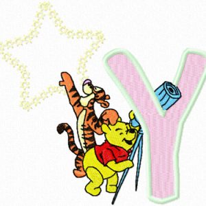 Winnie Pooh and Tigger look at the moon letter Y embroidery design